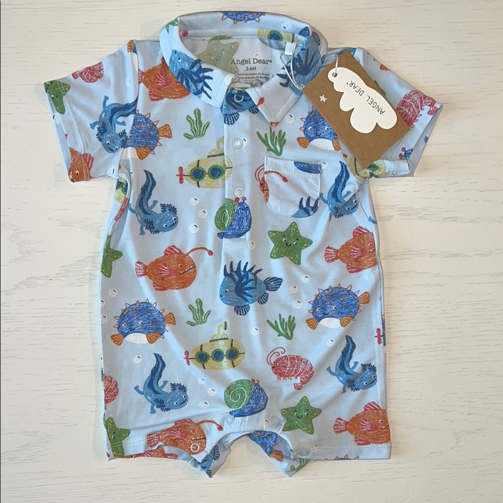Angel Dear Bamboo Polo Shortie Cute Ocean Creatures 12-18 months